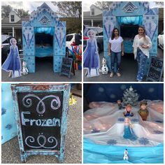 there are four pictures of frozen themed items