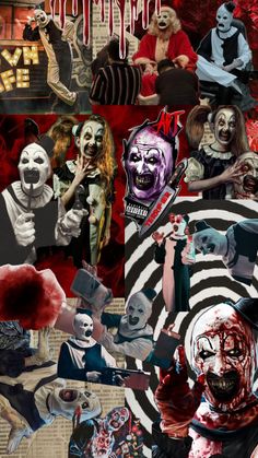 a collage of halloween images with creepy clowns