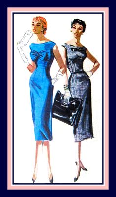 "COCKTAIL WIGGLE DRESS - TWO STYLES -SEWING PATTERN McCalls Pattern No.3498 Copyright ©1955- OOP (Out Of Print) Mega Rare Iconic Fifties Bomshell Wiggle Dress...Two Sizzling Styles...Devine Design Details... Definitely NOT for the Faint of Heart or Wallflowers...This Little Number Will have Heads Turning as You Come & Go ! DESCRIPTION: COCKTAIL WIGGLE DRESS - TWO STYLES -SEWING PATTERN: Style A) One piece fitted dress with long double pointed darts at front and back, bateau neckline, front t Wiggle Dress Pattern, Mccalls Patterns Dress, Mccalls Sewing Patterns, Miss Dress, Womens Sewing Patterns, Fashion Sewing Pattern, Dress Sewing Pattern, Wiggle Dress, Dress Sewing Patterns