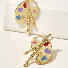 This Unique Pair Featuring Pastel Shades Is A Wonderful Addition To Your Wardrobe And Your Style! This Unique Pair Is Sure To Get Lots Of Compliments! Gsumpr50q00jxmj Ear Drop, Painted Earrings, Metal Tray, Pallet Painting, Stud Style, Metal Trays, Watches Women Fashion, Metallic Colors, Stud Earring