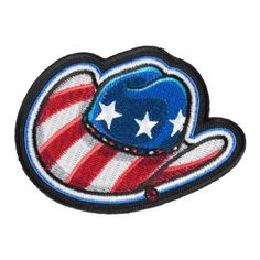 an american hat with stars and stripes on the side, embroidered onto a white background