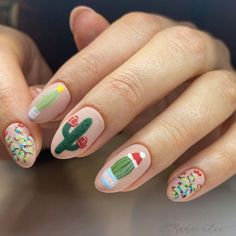 Punchy Christmas Nails, Christmas Nails Boho, Christmas Cactus Nails, Cow Christmas Nails, Christmas Cow Nails, Christmas Western Nails