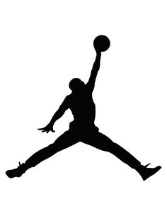 the silhouette of a basketball player is shown in black and white, as if he was jumping to dunk