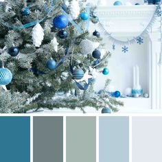 a christmas tree with blue and white ornaments