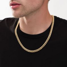 Keep your attire looking fresh and up-to-date with this classic hollow 10K gold Cuban curb chain necklace for men. Crafted in warm hollow 10K gold This 7.6mm-wide Cuban curb chain makes a great fashion staple. Great worn alone or layered with your other favorite chains or necklaces The 22.0-inch necklace secures with a lobster claw clasp. Cuban Gold Chain For Men, Classic Gold Cuban Link Necklace With Curb Chain, Classic Gold Cuban Link Necklace, Cuban Men, Cuban Link Chain Men, Chain Necklace For Men, Curb Chain Necklace, Gold Chains For Men, Great Fashion