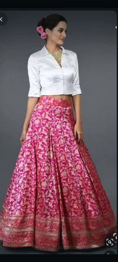 Pink Banarasi Lehenga, Indian Skirt And Top, Long Skirt Top Designs, Long Skirt And Top, Long Blouse Designs, Indian Skirt, Lehenga Designs Simple