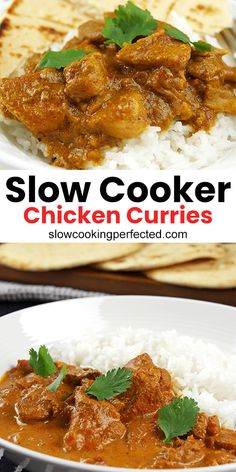 the slow cooker chicken curry is ready to be eaten