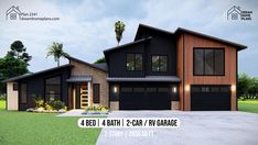 this is an artist's rendering of a two - story house with garages