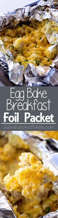 egg bake breakfast foil packet with text overlay