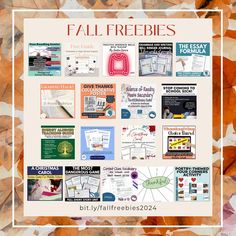 an image of fall freebies with the words, images and text below it in white frame