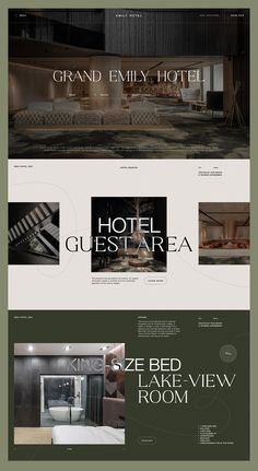 the hotel website is displayed in three different colors and sizes, including dark grays, white