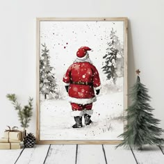 a painting of santa claus standing in the snow