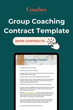 a tablet with the text group coaching contact template on it