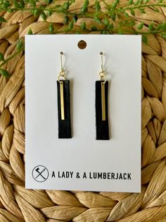 These earrings measure approximately 1/3" wide x 2 1/8" drop (including hook). Made with hypoallergenic 14k gold plated hooks and silicone earring backs, they're perfect for sensitive ears. These are hand crafted from from genuine leather and raw brass which makes such a beautiful combination. Each set is packaged in a brown jewelry box for easy gifting! Our current processing time is 3-5 business days. We ship USPS Ground Advantage with a Priority upgrade available at checkout; both shipping options include tracking which will be sent to you when your order ships.  Need a bulk order or have a custom request? We'd love to hear from you! Please reach out to us at aladyandalumberjack@gmail.com Love your order? We'd love to see it! Please tag us on Instagram @aladyandalumberjack. Everyday Nickel Free Dangle Earrings, Everyday Dangle Linear Earrings With French Hook, Everyday Use Nickel-free Dangle Earrings, Adjustable Drop Earrings For Everyday Use, Everyday Linear Dangle Earrings With French Hook, Nickel-free Drop Earrings For Everyday, Brass Bar, Brown Jewelry, Etsy Earrings Dangle