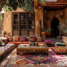 Warm moroccan nature hues Persian Courtyard, Moroccan Color Scheme, Persian Interior Design, Moroccan Color Palette, Morocco Interior Design, Conservatory Interiors, Moroccan Courtyard, Morocco Interior, Arabic Living Room