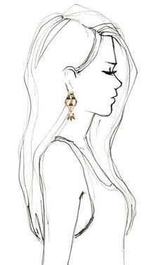 a drawing of a woman with long hair and earrings