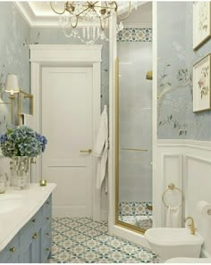 the instagram page on instagram shows an image of a bathroom with blue and white walls