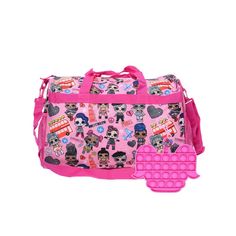 Set Includes: (1) Lol Surprise Duffel Bag 16" Travel Bag & (1) Girls Lol Surprise! Pop Sensory Fidget Toy Backpack Featuring An All-Over Print Of Lol Surprise Dolls: V.R.Q.T, Go-Go Gurl, Cheeky Babe, Beatnik Babe, Independent Queen, Bon Bon, Optical, Honey Bun And Her Majesty. Background Has Different Icons And Landmarks Of Different Cities. Text Reads "London, Brooklyn, And Paris". Main Compartment With Zippered Closure. Includes A 2 Mesh Pocket On Each Side Of The Bag For Water Bottles And Oth Trendy Bags For Daycare And Back To School, Playful Pink Bag For Daycare, Fun Pink Bags For Playtime, Adjustable Pink School Bag, Rectangular Pink Bag For Playtime, Clip Keychain, Honey Bun, Lol Surprise Dolls, Push Pop