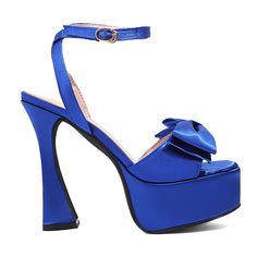 Shop Royal Blue Satin Bow Platform Spool Heel Ankle Strap Sandals color Royal Blue for Anniversary, Going out, Hanging out with worldwide Free shipping & Free return. Blue Sandals For Spring Party, Blue Sandals For Party In Spring, Blue Open Toe Sandals For Party, Blue Synthetic Sandals For Party, Blue Ankle Strap Sandals For Evening, Royal Blue Open Toe Heels, Blue Sandals With Heel Strap For Party, Blue Evening Sandals For Summer, Royal Blue Open Toe Heels For Party