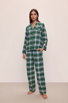 Plaid Pajama, Flannel Pajama Sets, Getaway Cabins, Coverup Beach, Silk Accessories, Plaid Pajamas, Flannel Pajamas, Notch Collar, Cozy Cabin