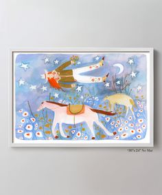 a painting with horses and stars in the sky