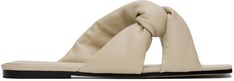 Padded nappa calfskin flat sandals in beige. · Open square toe · Twisted criss-crossing straps at vamp · Leather sole with rubber injection Supplier color: Stone Studio Amelia, Beige Pillow, Toe Loop Sandals, Beige Pillows, Square Toe Sandals, Color Stone, Slides Shoes, Leather Flats, Black Flats