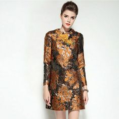 Amazing Fabric And Quality. Bust 92 Cm, Length 82 Cm. Long Sleeves. Zipper In The Back. Formal Fall Mini Dress With Floral Print, Elegant Orange Floral Print Mini Dress, Halter Backless Dress, Black And Silver Dress, Orange Mini Dress, Designer Runway, Tie Dye Mini Dress, Floral Babydoll Dress, Paisley Print Dress