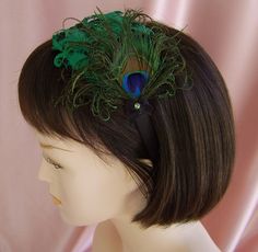 with a cute black dress. Peacock Feather Dress, Cute Black Dress, Feather Headband, Peacock Green, Peacock Feathers, Peacock Feather, Kelly Green, Hair Hair, Black Dress