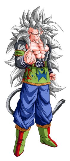 the dragon ball character is wearing green and blue pants, with his hands on his chest