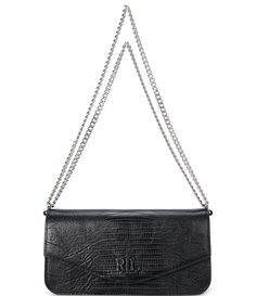 From Lauren Ralph Lauren&#x2C; this shoulder bag features: The versatile Sawyer bag features a removable&#x2C; convertible chain strap&#x2C; allowing you to style it as a shoulder bag&#x2C; crossbody&#x2C; or clutch. Featuring a leather-covered “LRL” push-lock closure at the front&#x2C; its streamlined silhouette is rendered in sumptuous lizard-embossed leather for subtle texture and a beautiful sheen.Removable metal chain s Luxury Ralph Lauren Double Handle Shoulder Bag, Ralph Lauren Leather Shoulder Bag With Palladium Hardware, Ralph Lauren Style, Metal Engraving, Metal Plaque, Subtle Textures, Leather Cover, Metal Chain, Chain Strap