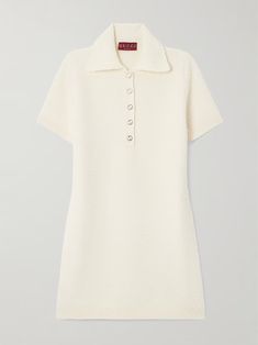 GUCCI Wool-blend bouclé mini dress | NET-A-PORTER Gucci Fitted Mini Dress, Fitted Gucci Mini Dress, White Fitted Gucci Dress, Gucci Short Sleeve Spring Dresses, Gucci Spring Dresses With Short Sleeves, Denim Flats, Gucci Outfits, Flat Dress Shoes, Dress Flats