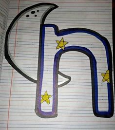 the letter p is drawn with colored pencils on lined paper in an open notebook