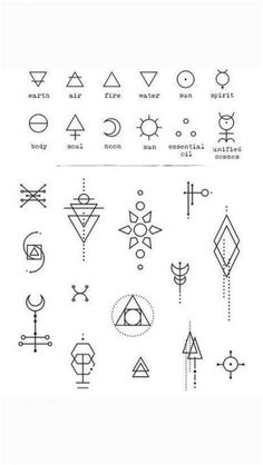 an image of different symbols in black and white on a sheet of paper with the words,