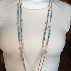 36” Long With 3” Extender Crystal Beaded Necklace, Turquoise Crystal, Crystal Bead Necklace, Crystal Beads, Womens Jewelry Necklace, Beaded Necklace, Jewelry Necklaces, Necklaces, Women Jewelry