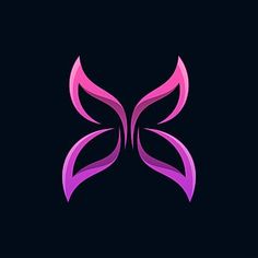 a purple and pink butterfly logo on a black background