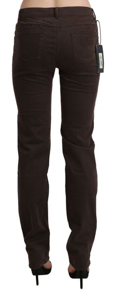 Step into sophistication with these stunning Chic Brown Mid Waist Skinny Trousers from Ermanno Scervino. Perfectly crafted to elevate your denim collection, these trousers feature a sleek skinny fit that will accentuate your silhouette, while the luxurious cotton material ensures comfort and durability. The subtle logo details add a touch of class, making these trousers an impeccable choice for any fashion-forward wardrobe. Made with passion in Albania, these trousers exude the quality and style Slim Trousers, Cotton Jeans, Cotton Blazer, Ermanno Scervino, Double Breasted Coat, Double Breasted Blazer, Workout Jacket, Blazer Buttons, Albania