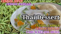 there is a white plate with food on it and the words thai dessert above it