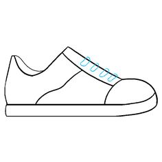 a line drawing of a shoe with blue laces on the top and bottom part