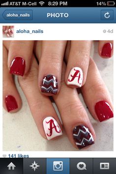 Collegiate University of Alabama nails Aloha Nails, Nails January, Art Nail Art, January Nails