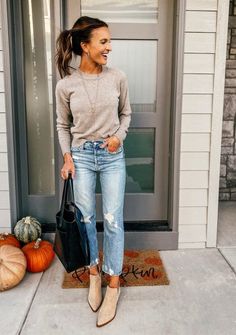 Lauren Kay Sims | Jean Friday Outfits Work Fall, 2013 Fall Outfits, Lauren Kay Sims Outfit, Fall Sweater Outfit Ideas, Fall Denim Outfits 2024, Weekend Jeans Outfit Casual, Fall Winter Outfits Women, 2024 Fall Womens Fashion, Fall Weekend Outfits 2023