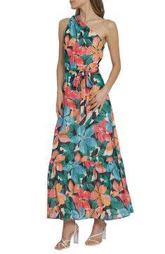 Bring the garden to the party in this flower-powered maxi cut to showcase one shoulder. 50" center front length (size 8) Hidden side-zip closure One-shoulder neck Lined 100% polyester Machine wash, line dry Imported Maggy London, Black Maxi Dress, Nordstrom Dresses, Flower Power, Side Zip, The Garden, One Shoulder, Nordstrom, Maxi Dress