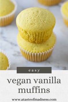 vegan vanilla muffins with text overlay