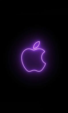 an apple logo in the dark with neon lights on it's side and black background