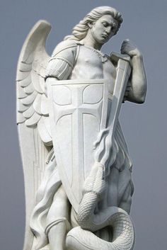 Saint Michael Statue, Angel Sculpture Art, Archangel Michael Tattoo, St Michael Tattoo, Angel Statues Sculpture, Archangel Tattoo, Religious Tattoos, Angel Sculpture, Angel Warrior