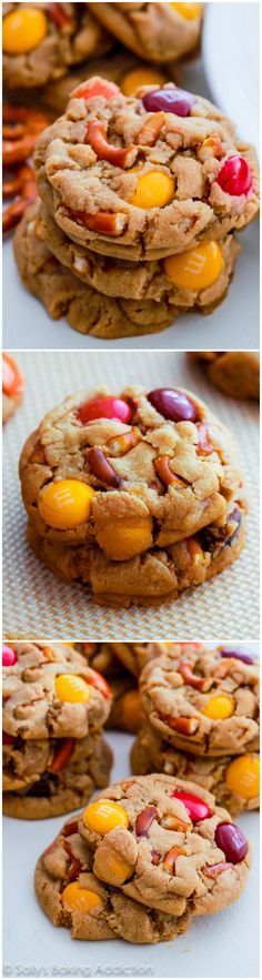 three pictures of cookies with candy on them