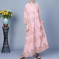 Comfortable, One of Kind. Maxi Dresses online shop,|Elegant|100% Azlon/Milk Fiber|Ankle-Length|Ninth Sleeve|Round Neck|Embroidery|Solid Color|Pink|Bean Green|One Size|Spring/Fall|Hand Wash Long Sleeve Lace Work Maxi Dress For Spring, Long Spring Dress With Lace Patchwork, Spring Lace Work Maxi Dress, Summer Long Sleeve Lace Dress, Long Sleeve Lace Dress For Summer, Elegant Spring Maxi Dress With Chikankari Embroidery, Elegant Maxi Dress With Chikankari Embroidery For Spring, Casual Spring Maxi Dress With Lace Patchwork, Elegant Chikankari Maxi Dress For Spring