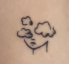 a drawing of a person's face with clouds coming out of it