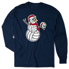 Show off your volleyball pride with this fun and festive long sleeve volleyball shirt. It's a great gift idea for anyone to spread some holiday cheer and rep that volleyball lifestyle. It makes for the perfect end of season gift or any special occasion. Christmas Volleyball, Polo Quarter Zip, Team Socks, Volleyball Tshirts, Snowman Design, School Tops, Polo Long Sleeve, Custom Shorts, Athletic Pants