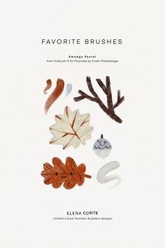 the front cover of favorite brushes, which includes leaves and acorns on white paper