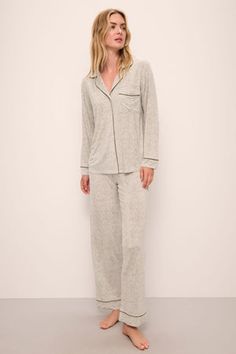 Gisele Printed TENCEL™ Modal Long PJ Set Pj Sets Eberjey, Relaxed Fit Long Sleeve Sleepwear With Buttons, Long Sleeve Pajama Set With Buttons, Cotton Full-length Relaxed Fit Sleepwear, Women’s Thermal Pajamas, Soft Pajamas, Beautiful Night, Tailored Pants, Pj Sets